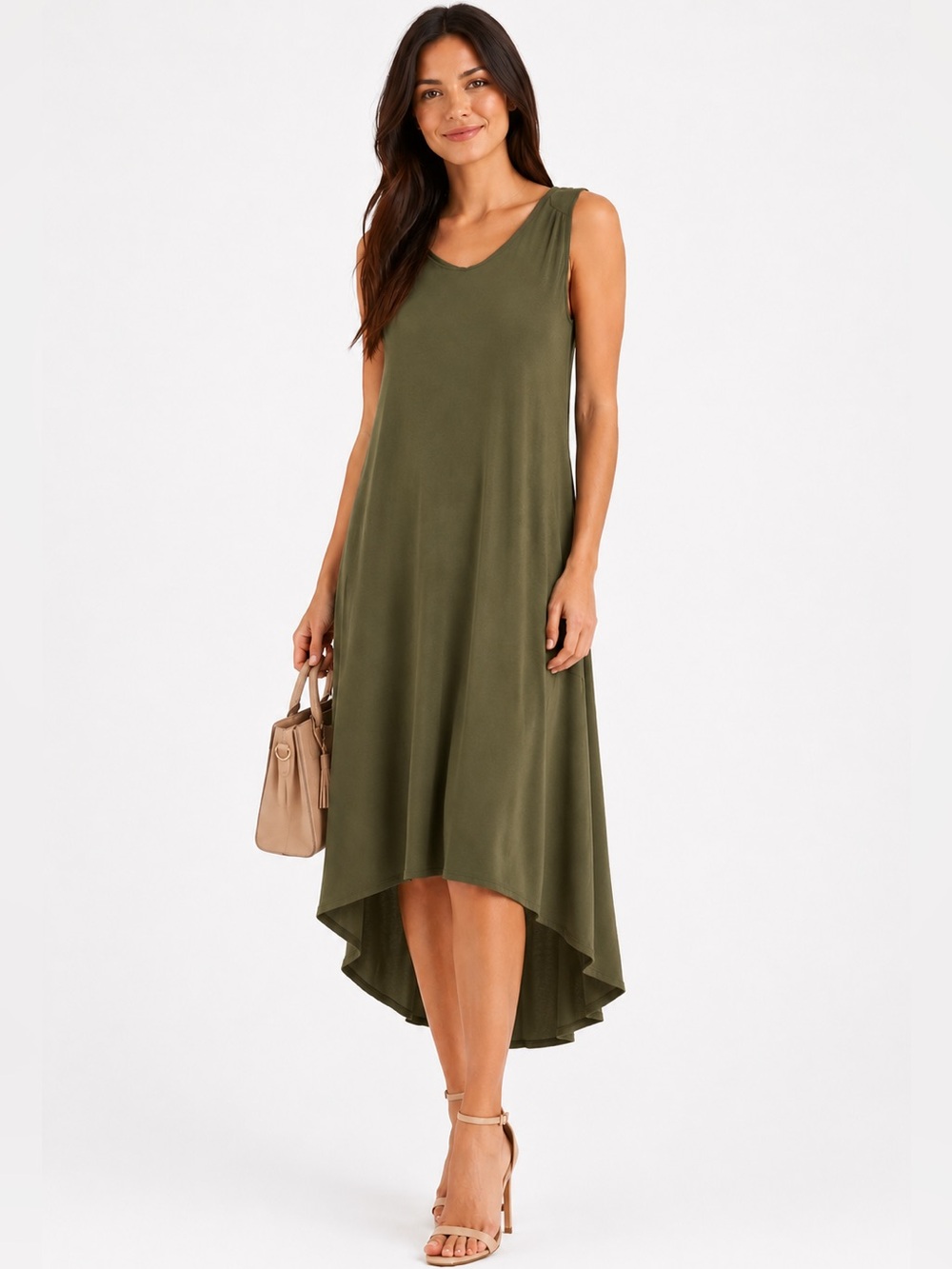 United Colors of Benetton w Olive Green High Low Tank Dress XS New